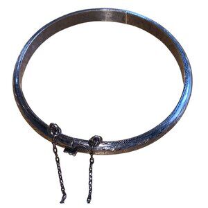 Vintage 925 Sterling Silver Engraved Bangle Bracelet With Safety Chain